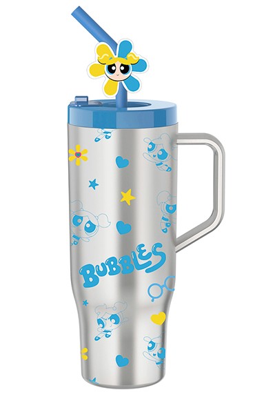 Powepuff Girls Lisanslı Pipetli Plastik Şişe 1250 ml - Mavi
