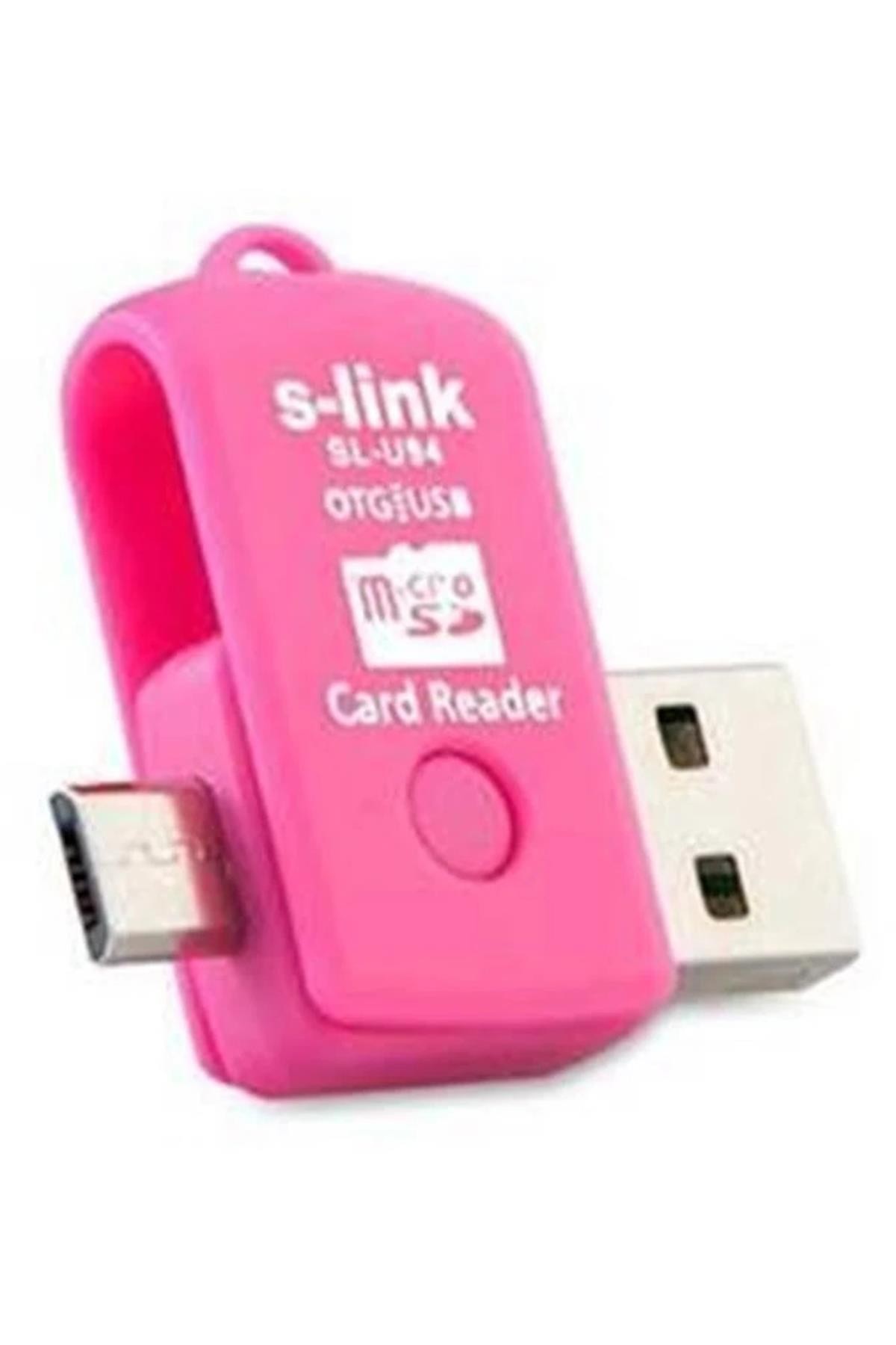 S-Link Sl-U94 Usb To Mikro 5 Pin Ve Kart Okuyucu Otg Çevirici -  Pembe 