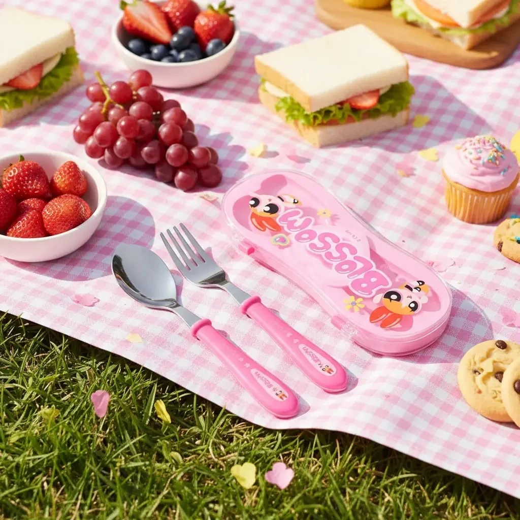 Powerpuff Girls Lisanslı Kutulu Çatal Kaşık Seti Pembe 20,5 Cm