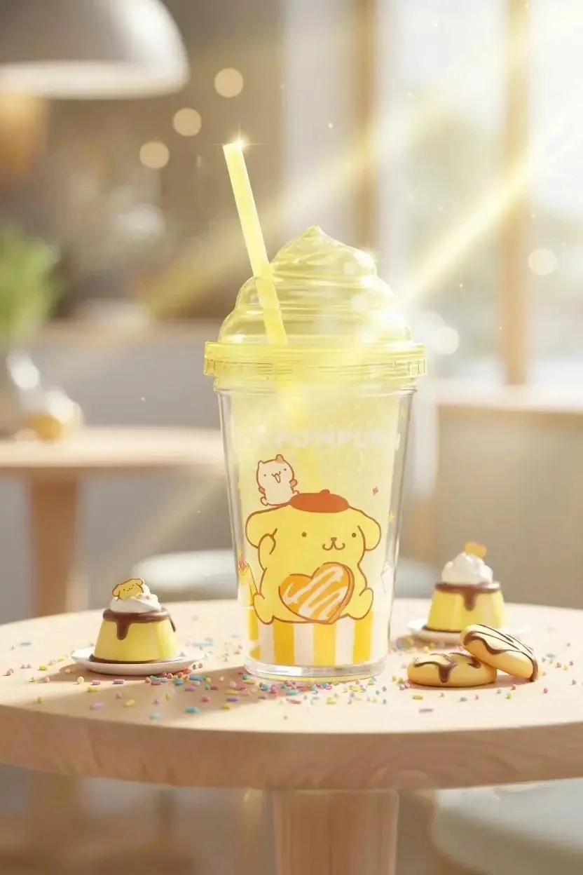 Sanrio Lisanslı Pompompurin Pipetli Plastik Şişe – Ergonomik Tasarımlı Çocuk Matarası