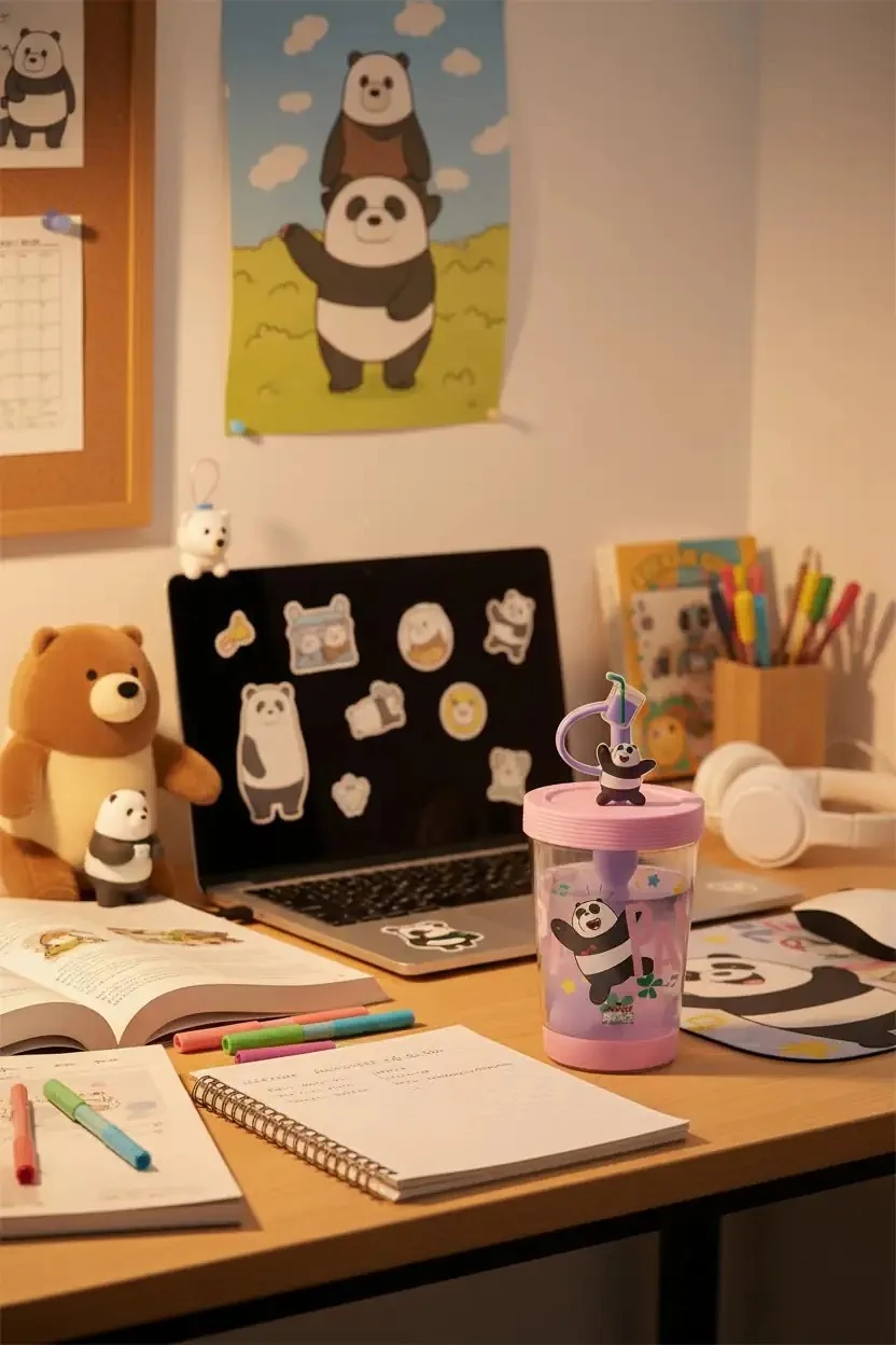 We Bare Bears Lisanslı Omuz Askılı Plastik Şişe (535ML) - Panda