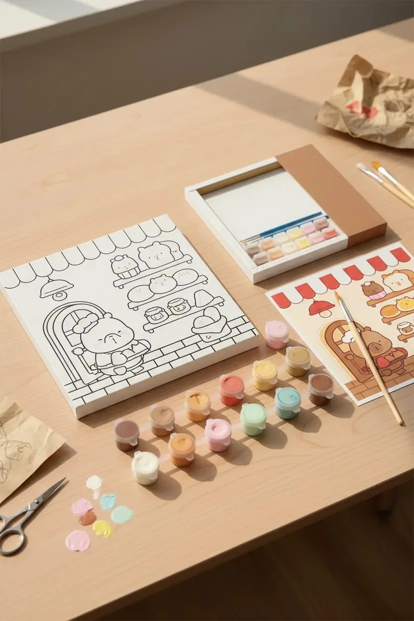 Miniso Lisanslı Kapibara Serisi Çerçeveli Boyama Seti 25 Cm – Dekoratif Boyama Kit
