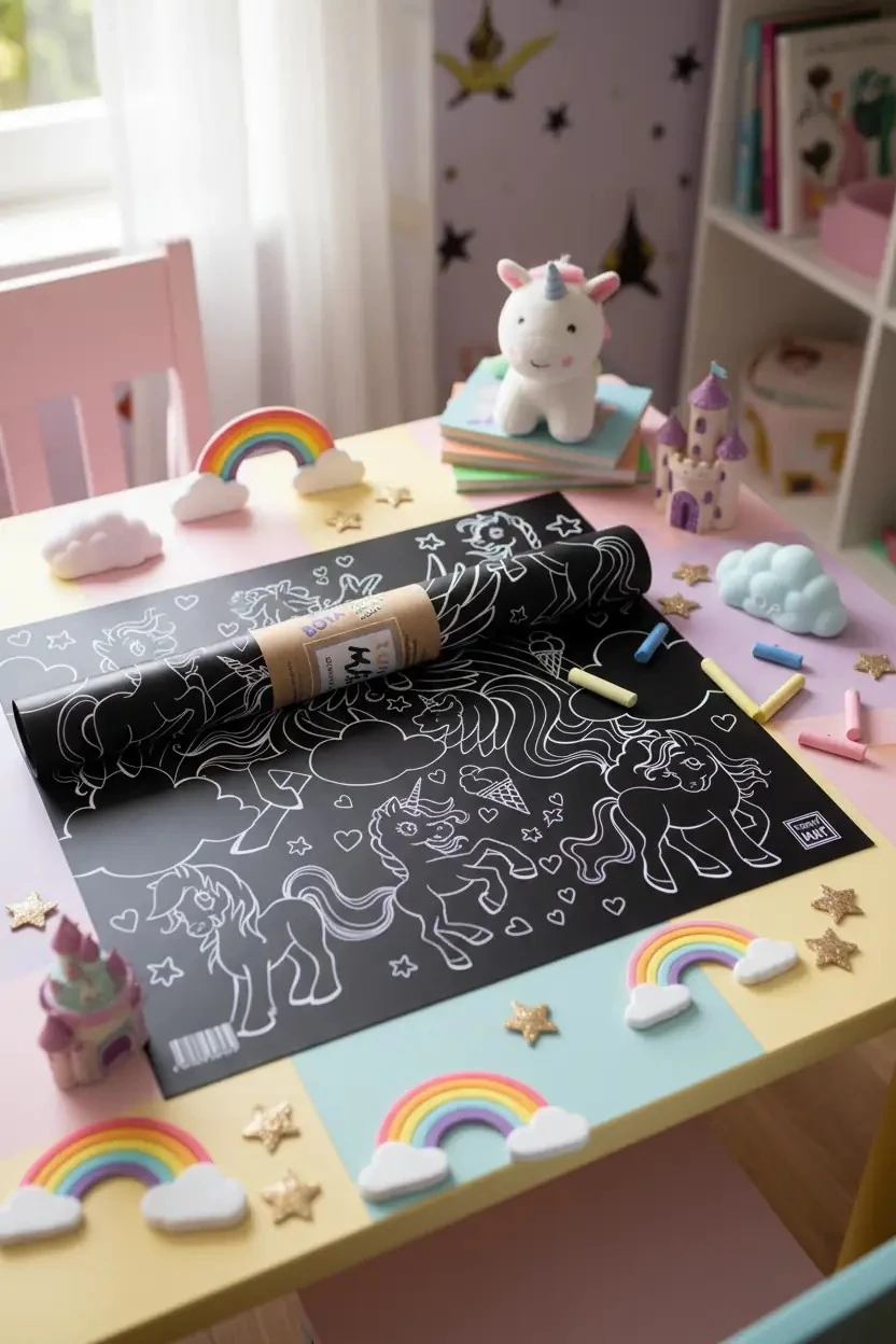 Akademi Çocuk Funny Mat Siyah Unicorn – Yıkanabilir ve Silinebilir Boyama Matı