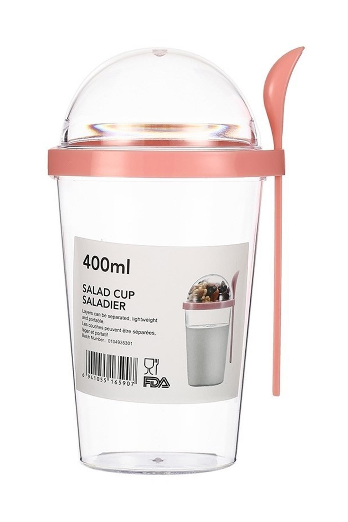 Çift Katlı Kaşıklı Salata Bardağı Pembe 400 Ml