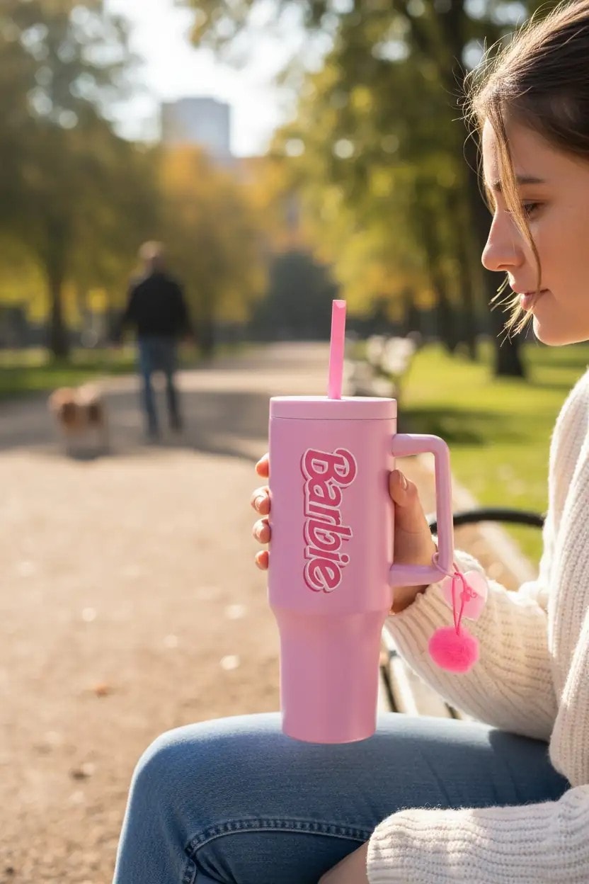 Barbie Lisanslı Pembe Serisi Çift Cidarlı Pipetli Çelik Termos