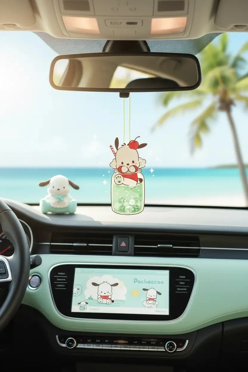 Sanrio Lisanslı Pochacco Renkli Yaz Serisi Araba Kolye Ucu – Dikiz Aynası Aksesuarı