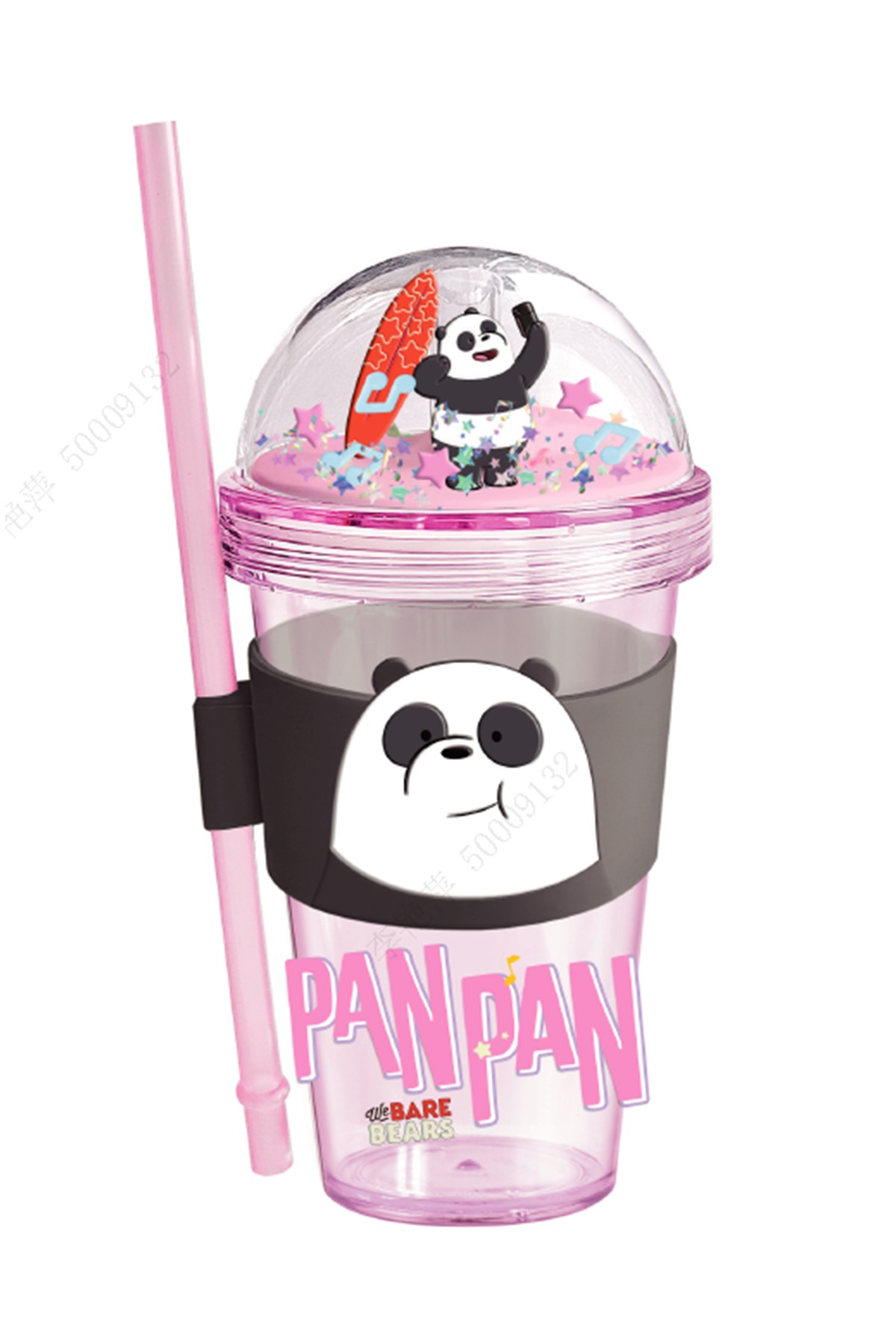 We Bare Bears Lisanslı Pipetli ve Kapaklı  Simli Plastik Suluk