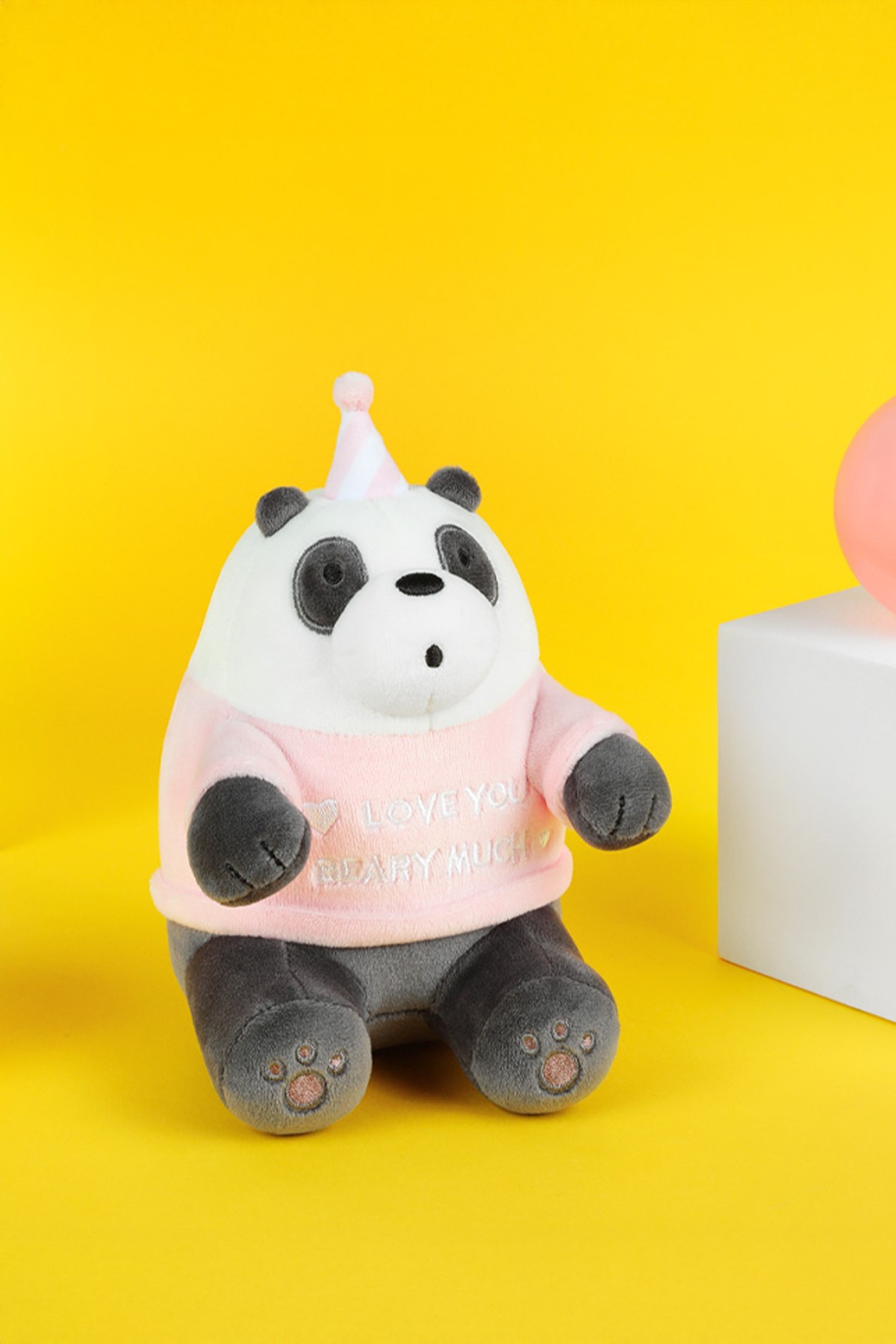 We Bare Bears Lisanslı Doğum Günü Şapkalı Yumuşak Bebek - Panda