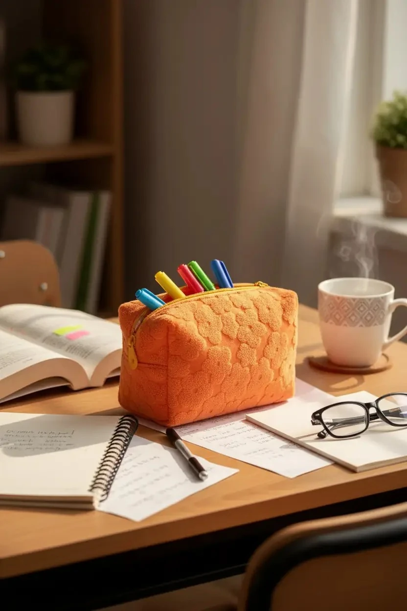 Miniso Lisanslı Yaz Renkleri Serisi Çiçek Dokulu Peluş Kalemlik Turuncu 18 cm