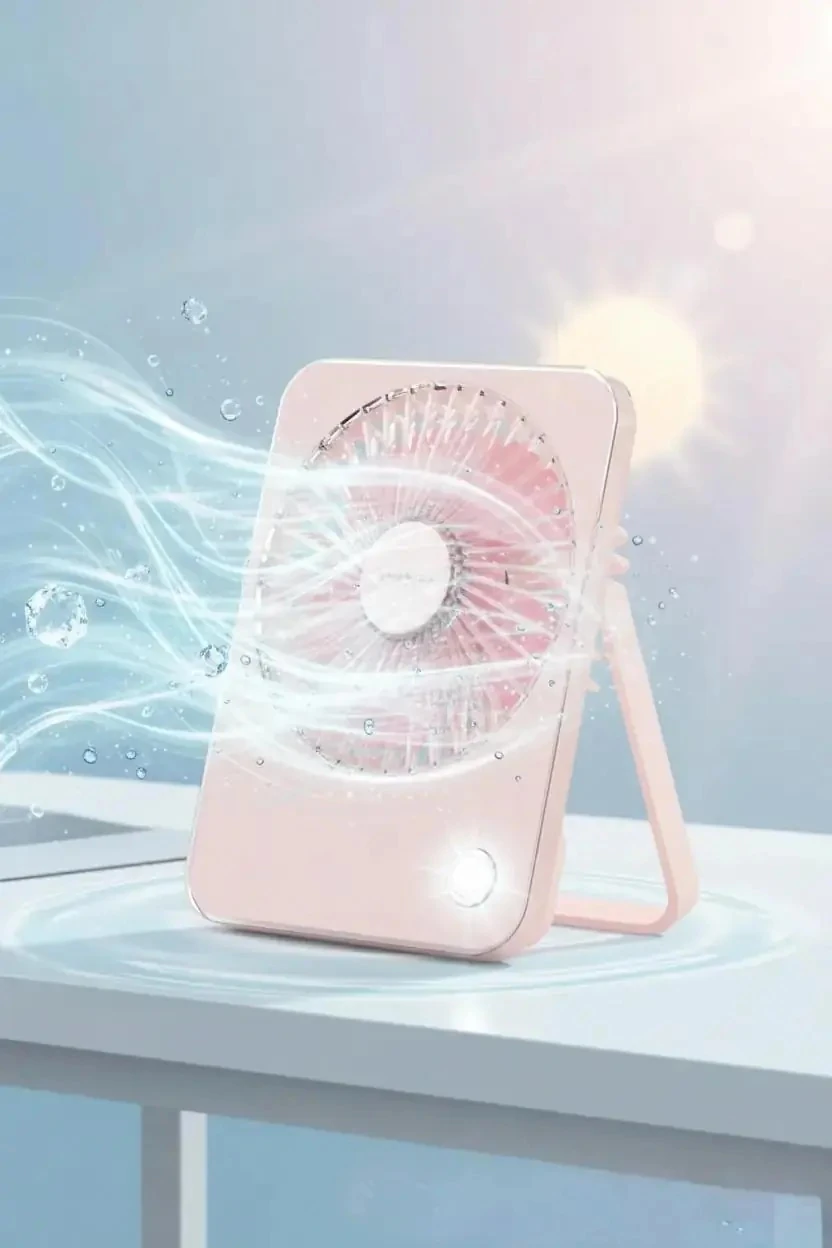 Makaron Serisi Katlanabilir Mini Fan Pembe – Şarj Edilebilir Taşınabilir Fan 17,8 Cm