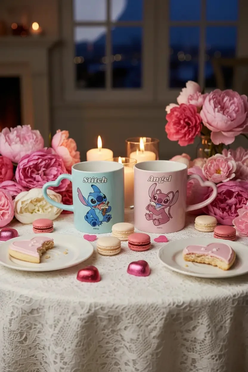 Disney Lilo & Stitch Lisanslı Kalp Şekilli Tutacaklı Seramik Bardak – Sağlam Seramik Kupa 360 Ml