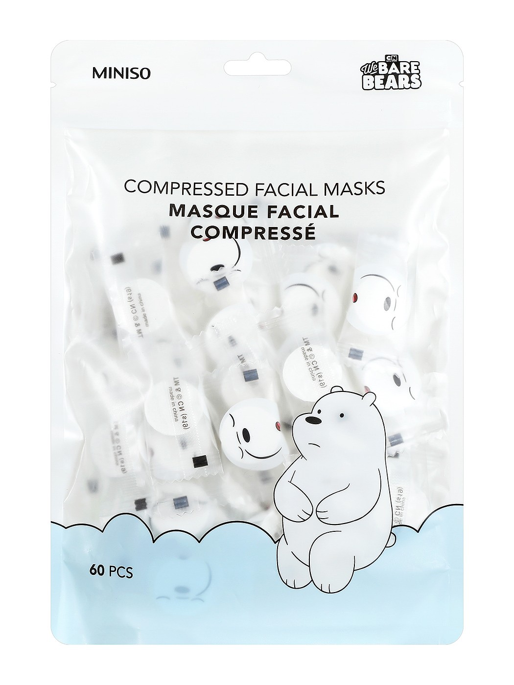We Bare Bears Sıkıştırılmış Yüz Maskesi 40'lı