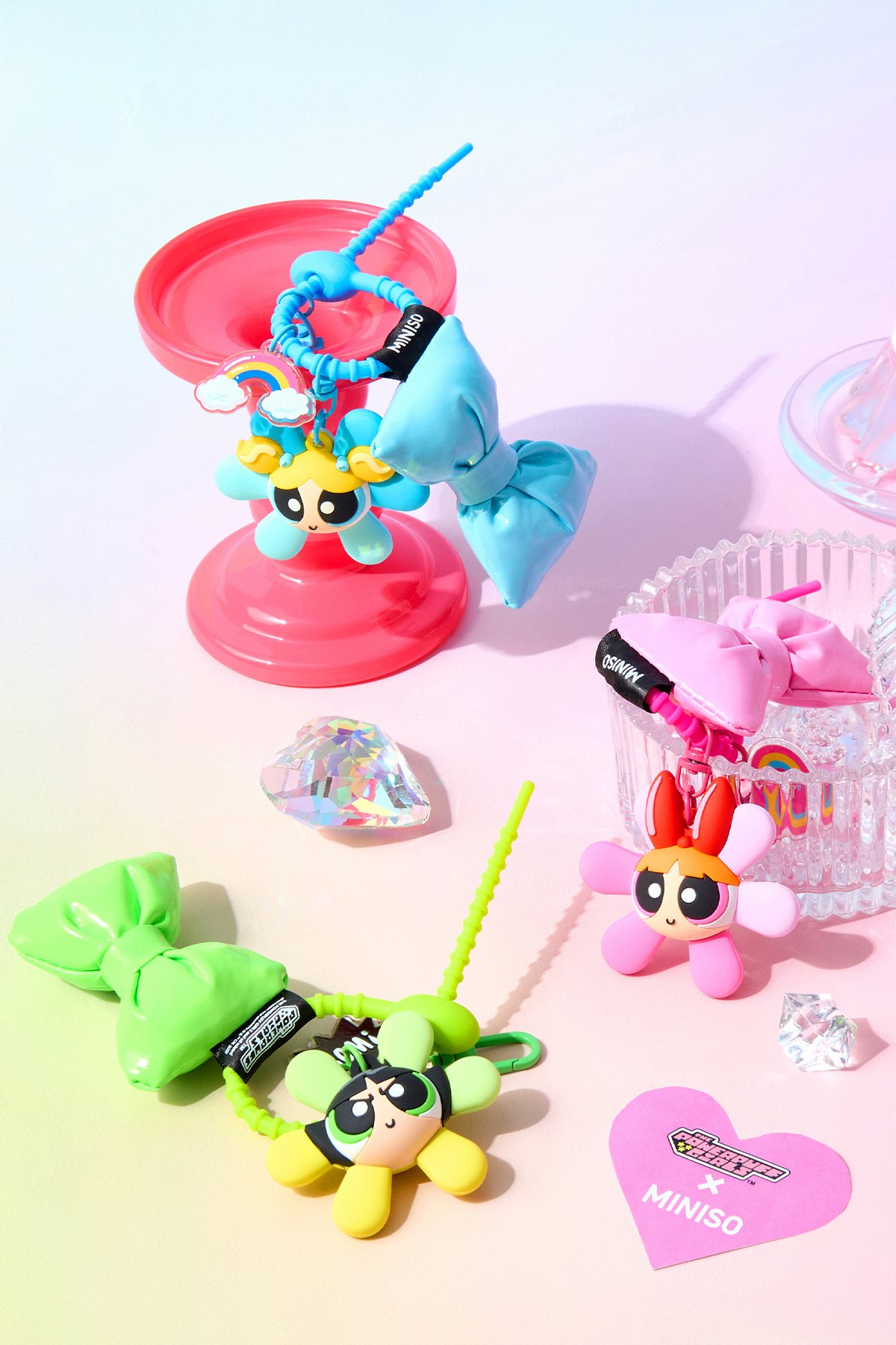 Powerpuff Girls Lisanslı Boncuklu Çiçek Figürlü Fiyonk Anahtarlık
