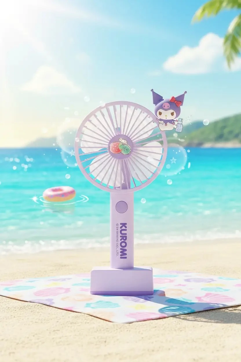 Sanrio Lisanslı Kuromi Mini El Vantilatörü – Taşınabilir Şarjlı Serinletici 21,5 Cm