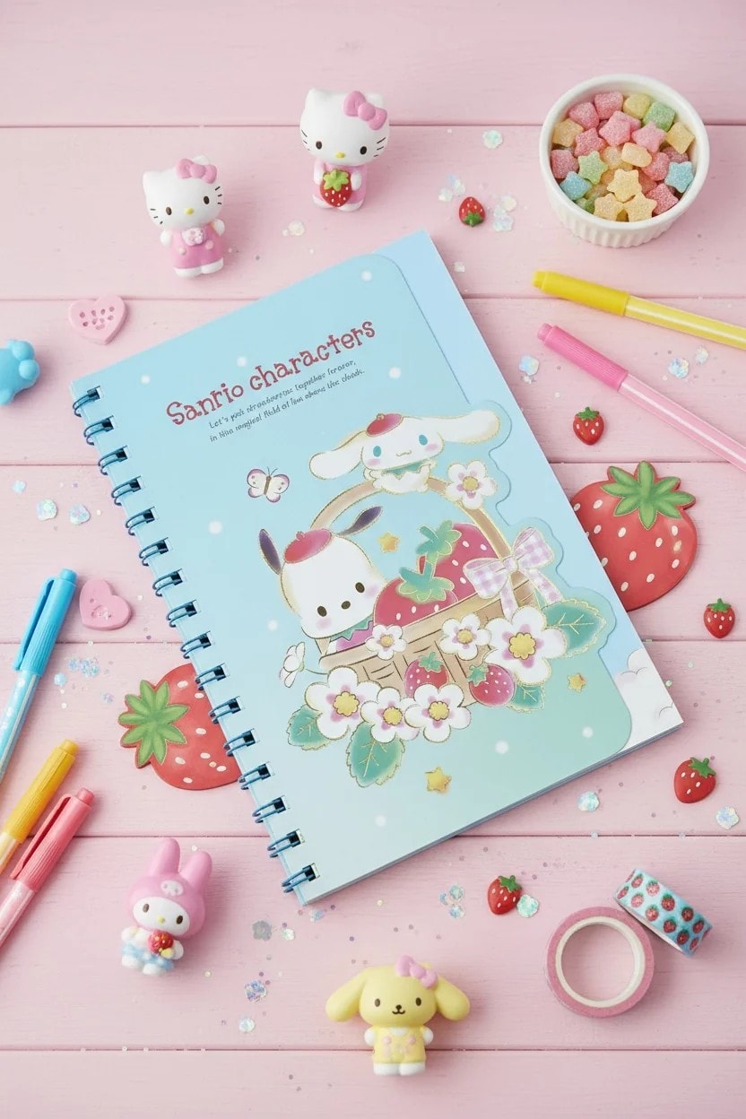Sanrio Lisanslı Çilek Koleksiyonu A5 Figürlü Tel Ciltli Kitap (64 Sayfa) (2 Çeşitli Model)