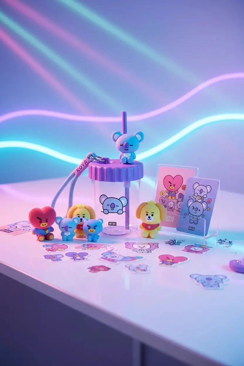 BT21 Lisanslı Süslemeli ve Askılı Plastik Şişe (520mL) - Koya