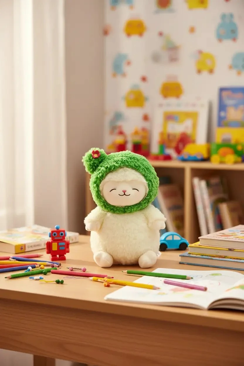 Miniso Lisanslı Kuzu Baa Serisi Kaktüs Şapkalı Peluş Bebek – Yumuşacık Uyku Arkadaşı 26 Cm