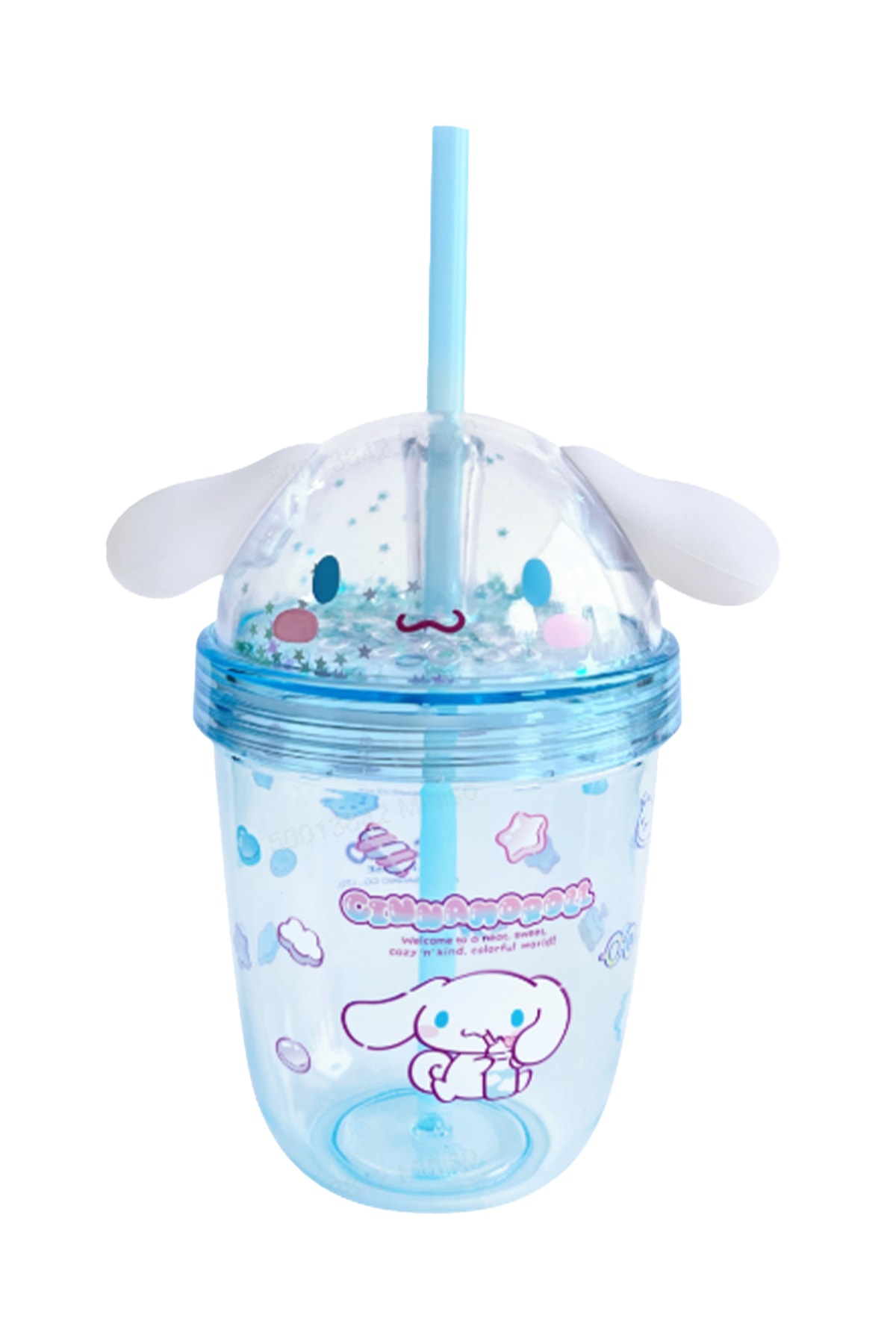 Sanrio Lisanslı Cinnamoroll Tatlı Fabrikası Serisi Plastik Şişe Pipetli ve Süslemeli 435 mL