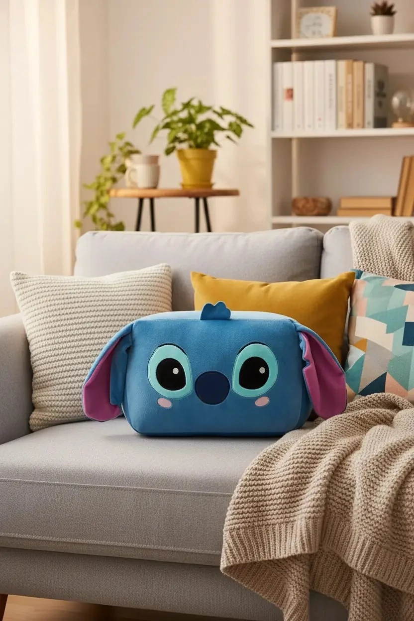 Disney Lisanslı Lilo & Stitch Kare Figürlü Baş Yastığı – Yumuşak Ve Ergonomik Boyun Desteği 32 Cm