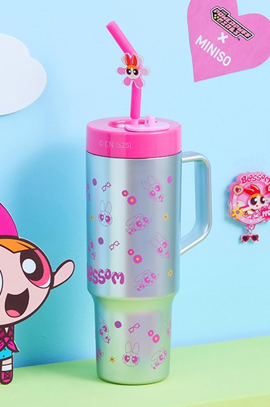 Powepuff Girls Lisanslı Pipetli Plastik Şişe 1250 ml- Pembe