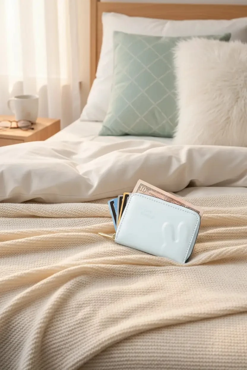 Miniso Lisanslı Tavşan Kulaklı Fermuarlı Bozuk Para Cüzdanı – Mavi Mini Boy