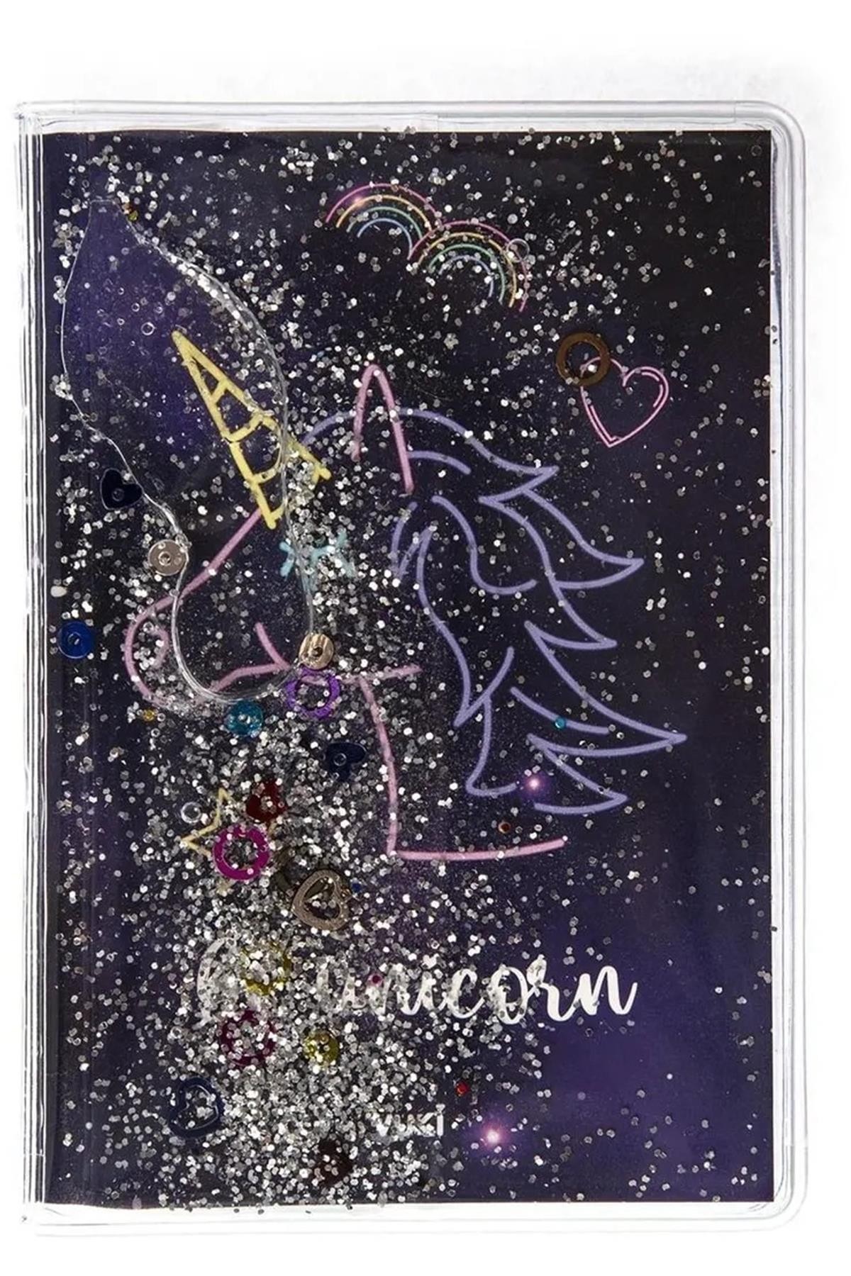 Büyülü Unicorn Temalı Simli Kapaklı Mini Defter