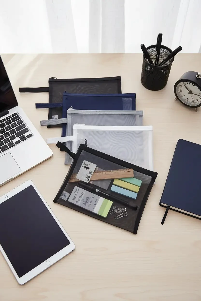 Minimalism Koleksiyonu A5 Tek Katlı File Kalemlik – Siyah, Beyaz, Gri ve Mavi (Tek Adet)