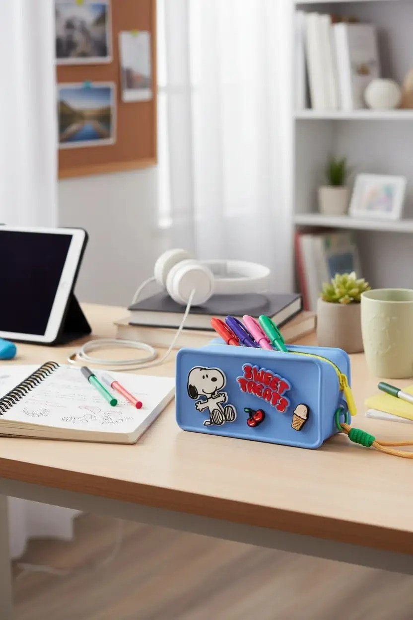 Snoopy Lisanslı Silikon Kozmetik Çantası - Mavi