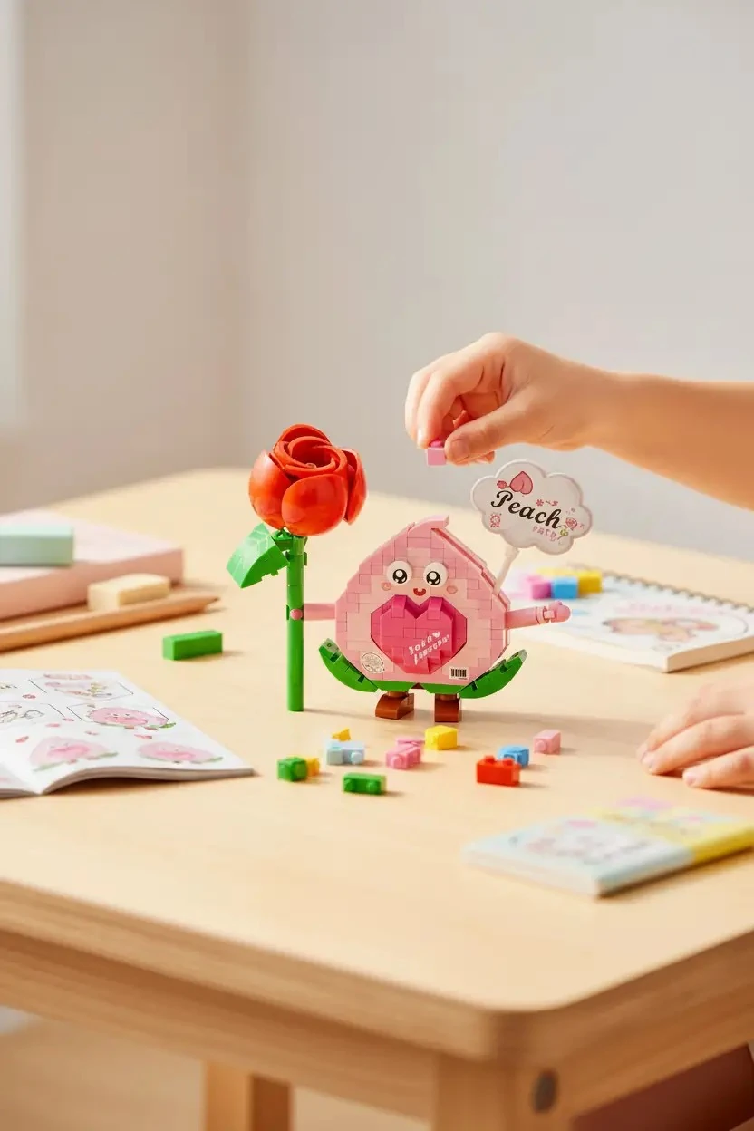 Miniso Lisanslı Yemek Serisi Oyun Bloğu Şeftali – Eğitici ve Dekoratif Oyuncak Seti 19 Cm