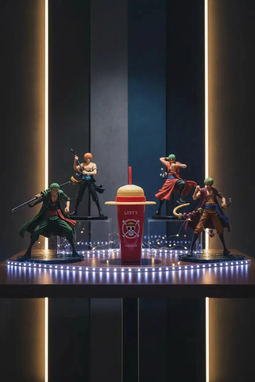 One Piece Lisanslı Şapka Figürlü Pipetli Plastik Su Kabı (640 ml, Kırmızı)