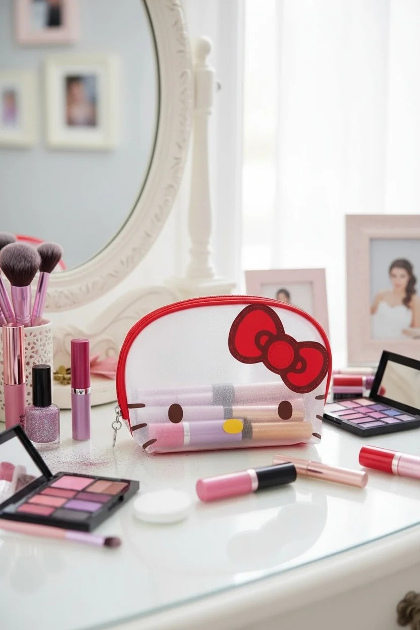 Sanrio Lisanslı Hello Kitty File Kabuklu Makyaj Çantası
