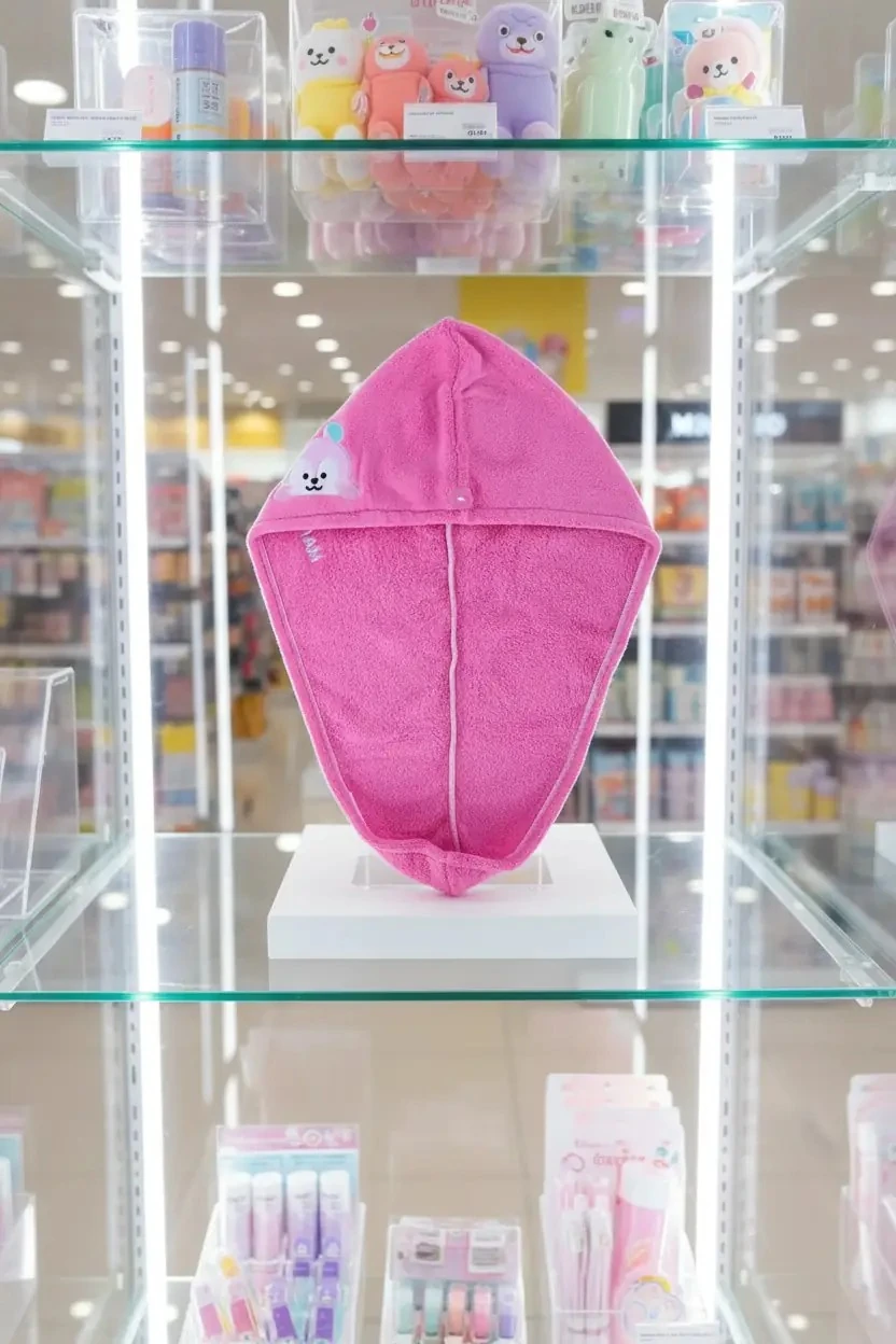 BT21 Lisanslı Düğmeli Ultra Emici Mikrofiber Saç Kurutma Havlusu Mang 13 cm