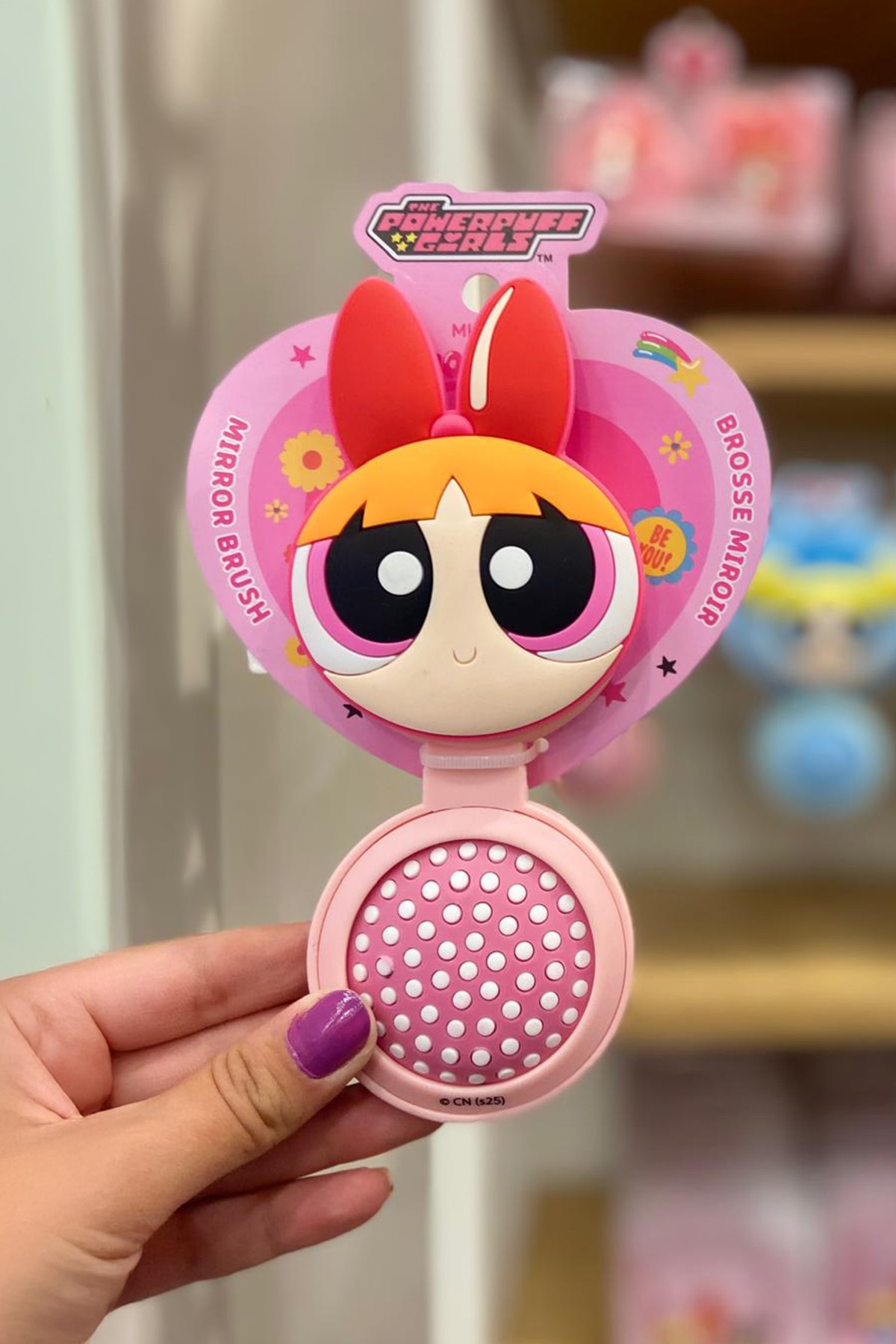 Powerpuff Girls Lisanslı Aynalı Mini Saç Fırçası - Blossom