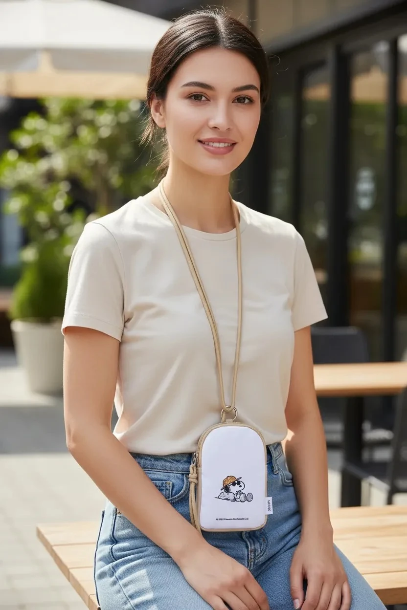 Snoopy Lisanslı Eğlence Serisi Çapraz Bozuk Para Çantası (Bej)