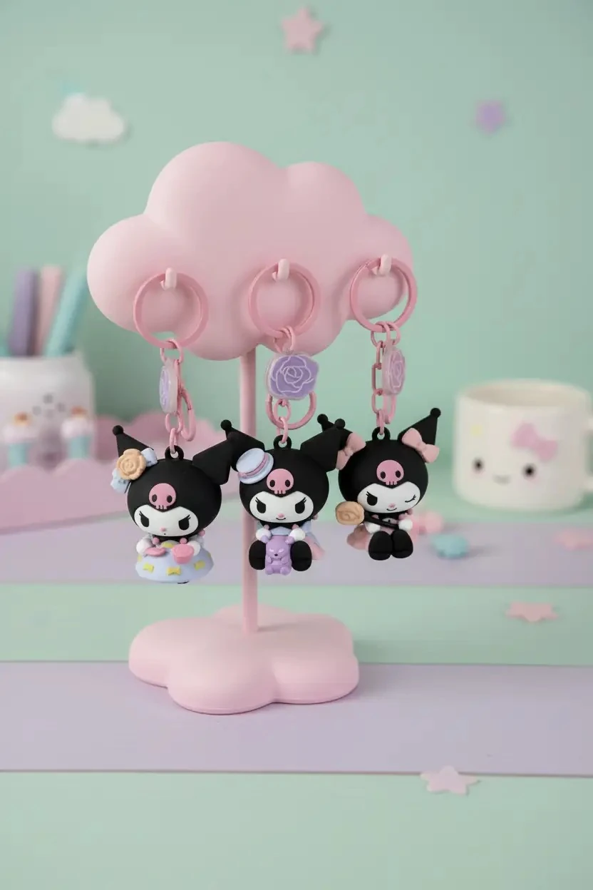 Sanrio Lisanslı Kuromi Rose Earl Anahtarlık Gül Temalı Şık Tasarım 5,7 Cm