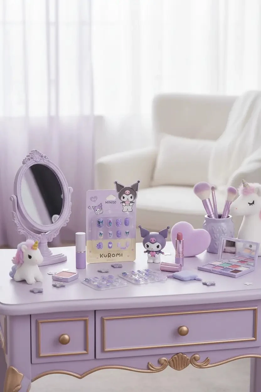 Sanrio Lisanslı Kuromi Jöle Yapışkanlı Takma Tırnak Seti Mor – Şeritli Modern Tasarım