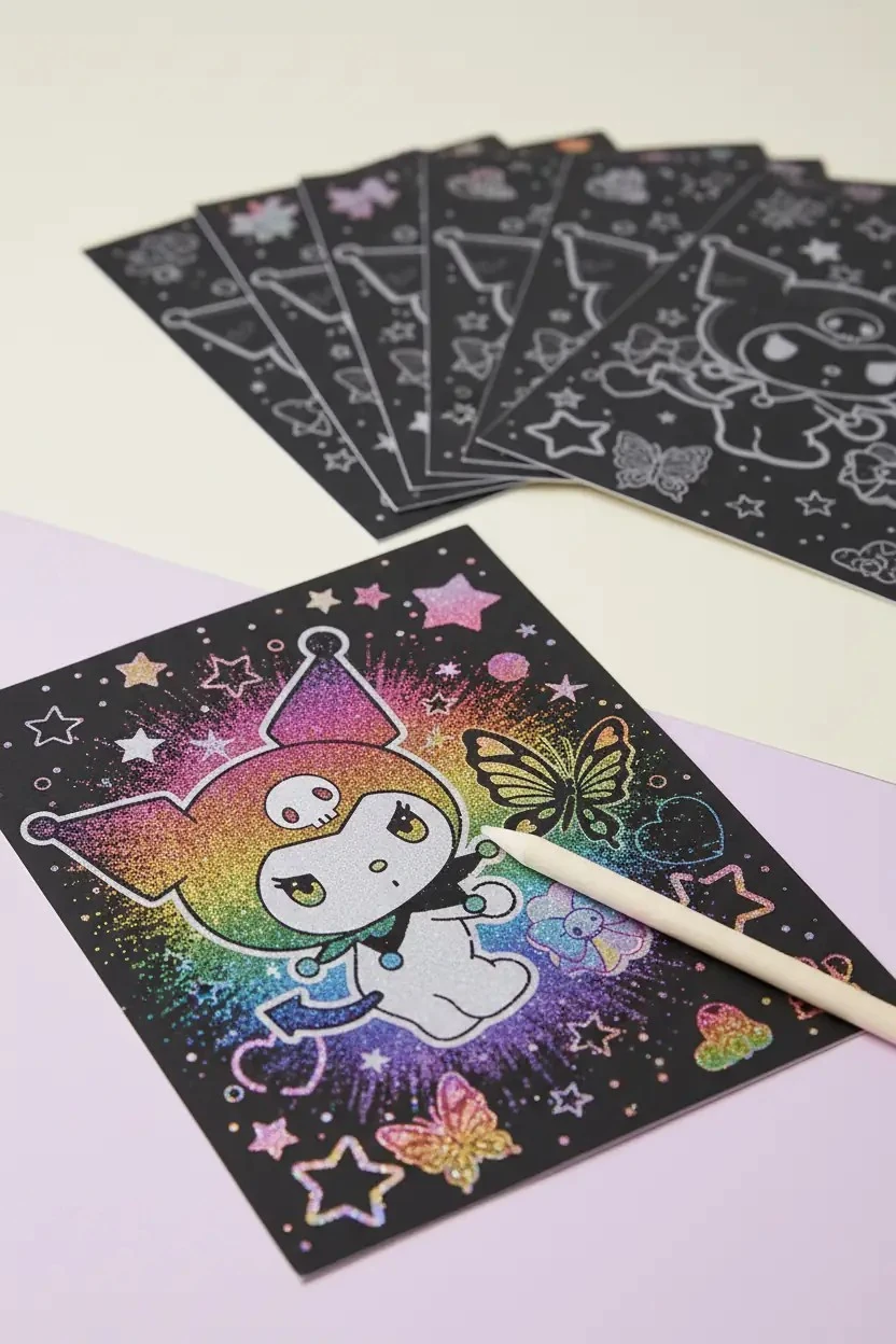 Sanrio Lisanslı Kuromi Sihirli Parti Serisi Boyama Seti Scratch Art 20.3 Cm