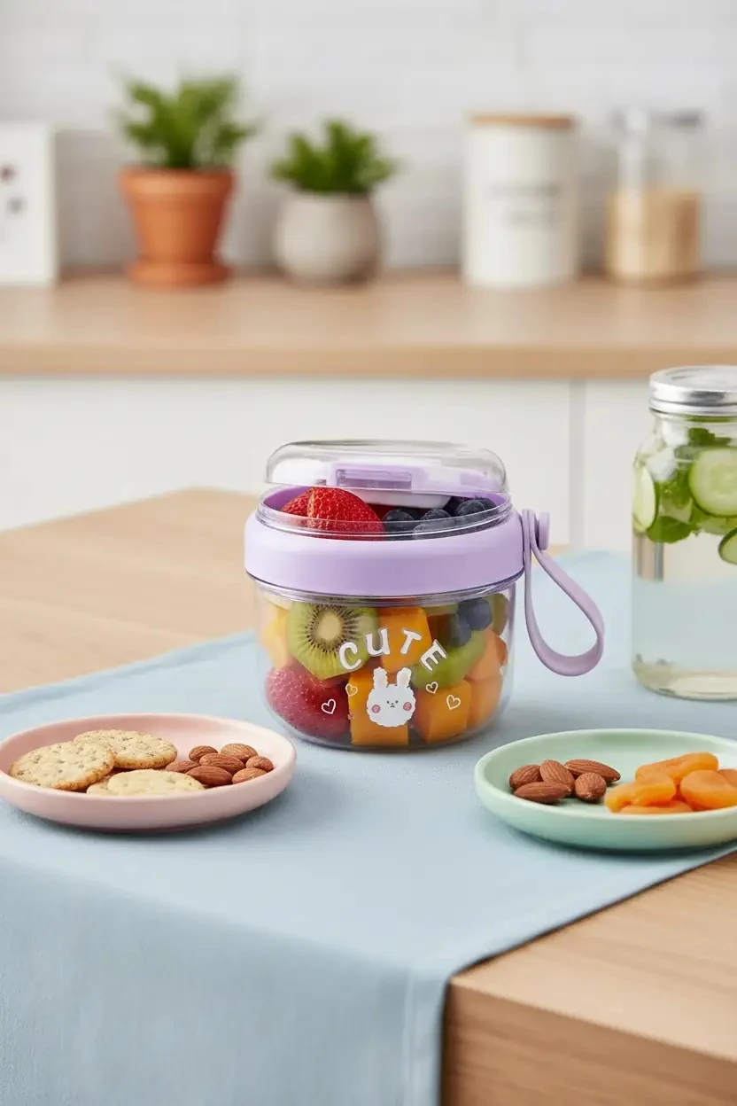 Miniso Lisanslı Cute Tavşan Desenli Çatal Bıçak Takımlı ve Sos Kaplı Saklama Kabı – Beslenme Çantası