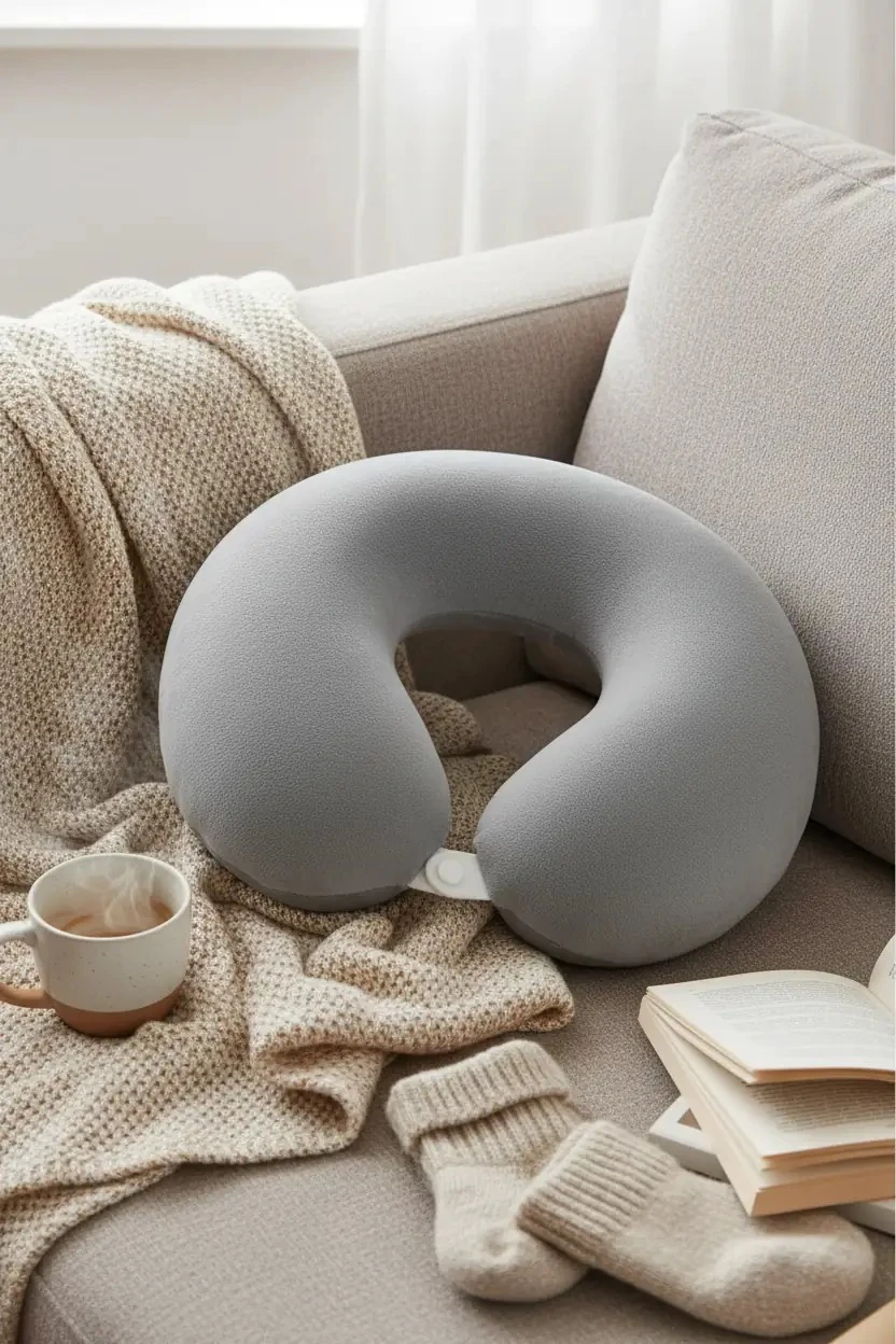 Çıkarılabilir Kadife Kılıflı Hafızalı Sünger Boyun Yastığı,Seyahat Yastığı -