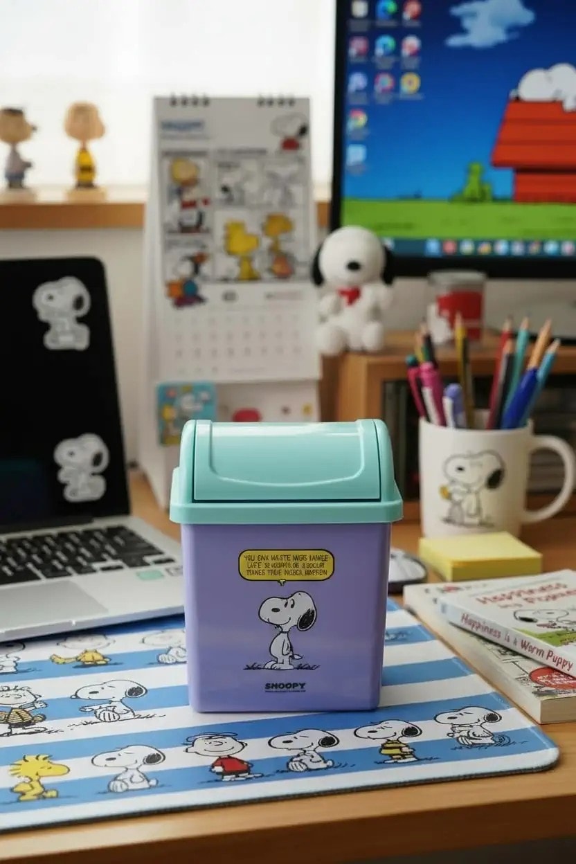 Snoopy Lisanslı Vintage Serisi Masa Çöp Kovası -15cm