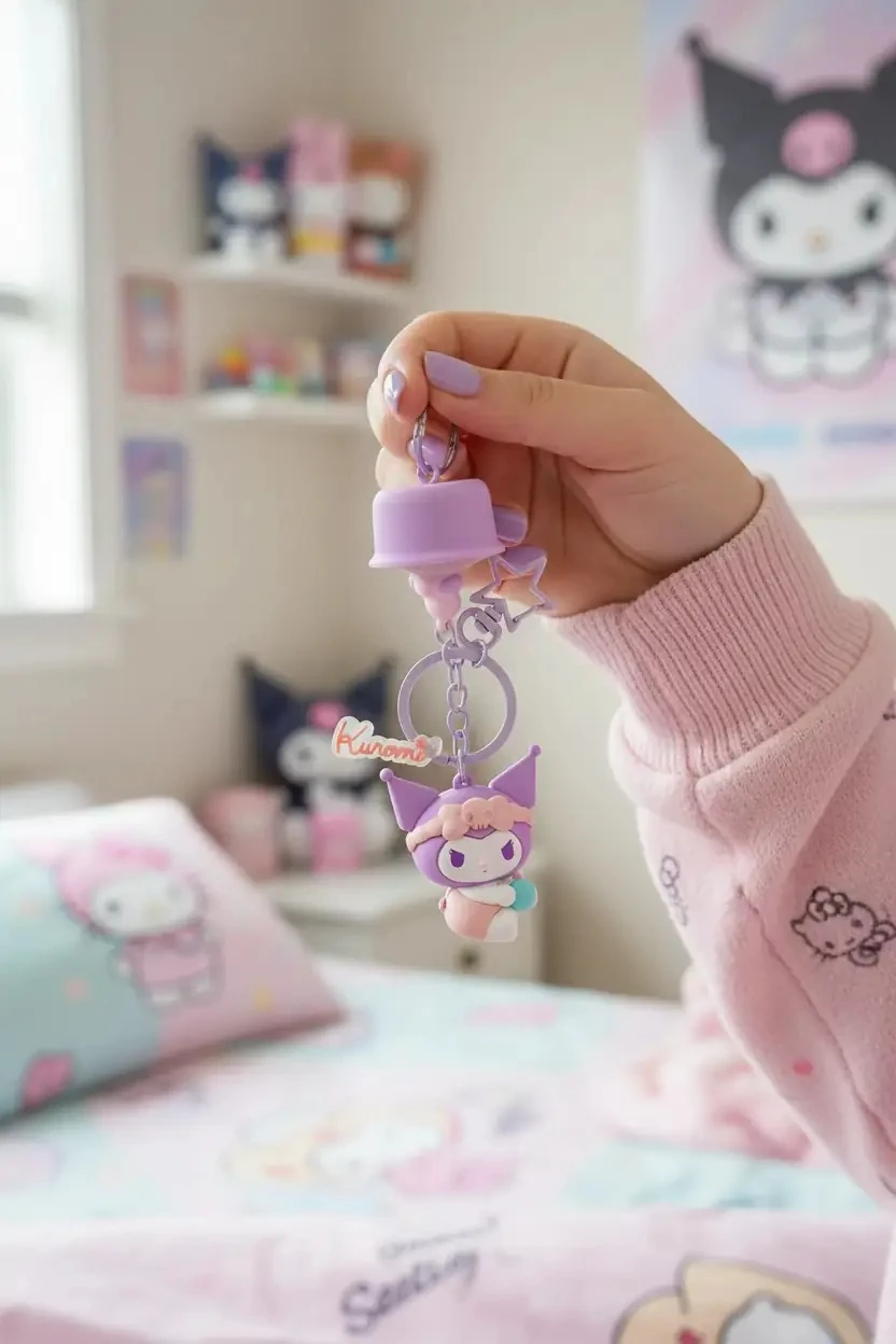 Sanrio Lisanslı Banyo Serisi Işıklı Anahtarlık - Kuromi