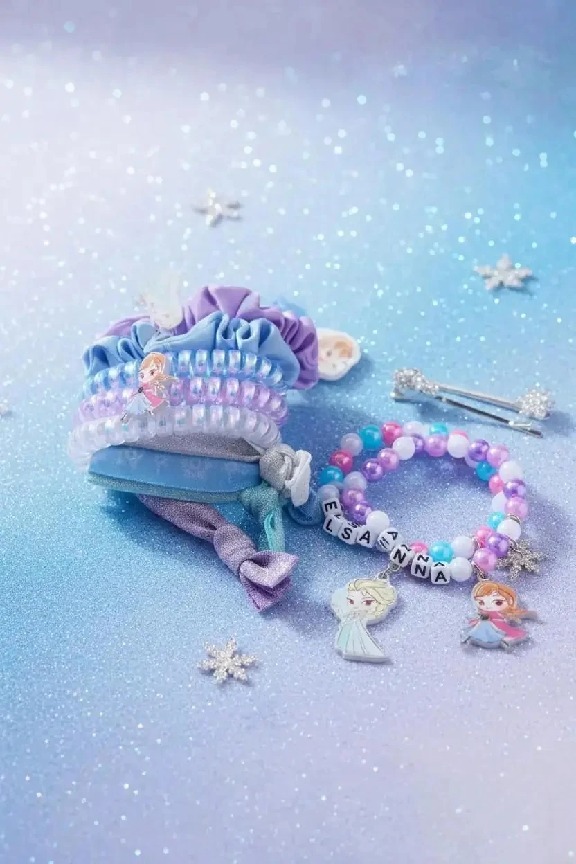 Disney Karlar Ülkesi Lisanslı Çocuk Takı Seti (13 Parça) – Elsa ve Anna Temalı Bileklik ve Toka Seti