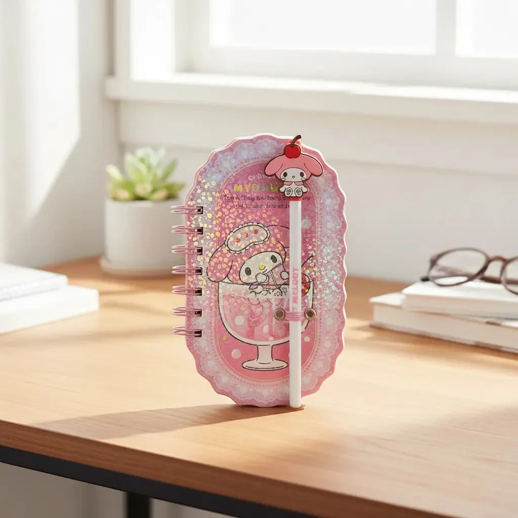Sanrio Lisanslı My Melody Renkli Yaz Serisi Pipetli Figürlü Telli Defter – Holografik Kapaklı Spiral Defter 17.3 Cm