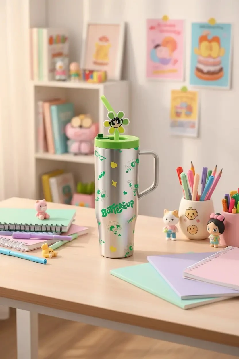 Powerpuff Girls Lisanslı Pipetli Plastik Şişe 1250 ml - Buttercup