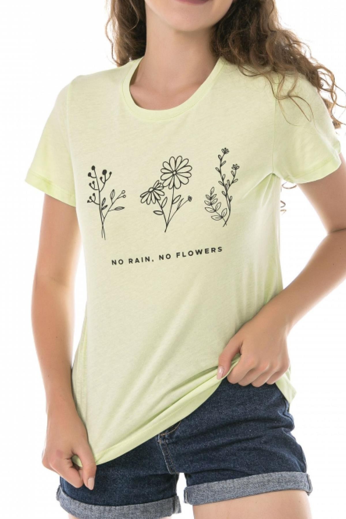 Bisiklet Yaka  Tshirt Flowers M