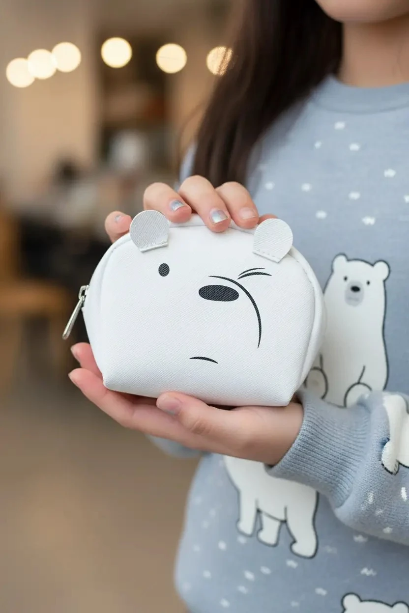 We Bare Bears Lisanslı Oval Mini Bozuk Para Çantası - Kutup Ayısı