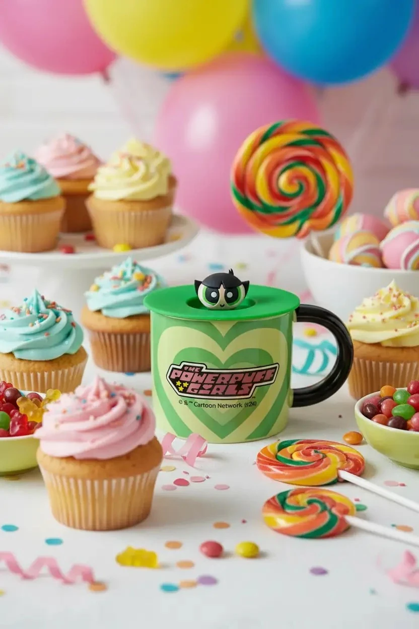 Powerpuff Girls Lisanslı Kapaklı Seramik Bardak 340mL - Buttercup