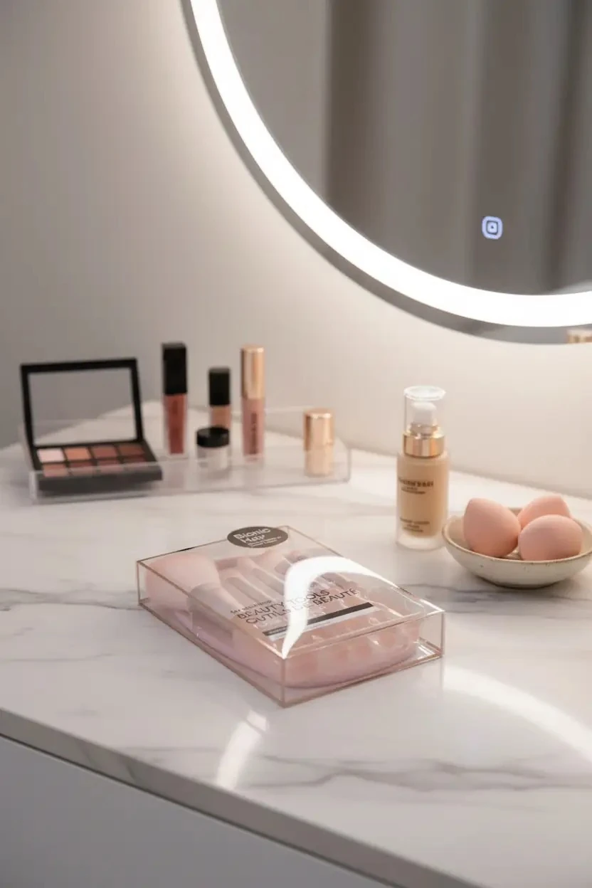 Miniso Lisanslı Pembe Çantalı Makyaj Fırçası Seti (5 Parça) - Taşınabilir Profesyonel Set 12,5 cm