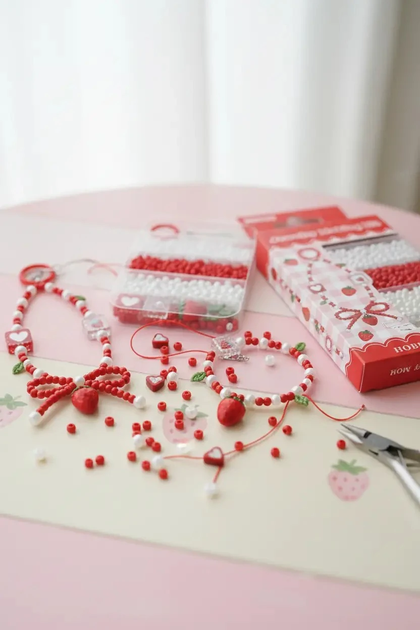 Miniso Lisanslı Meyve Serisi Çilek Temalı Kendin Yap Boncuk Bileklik Seti