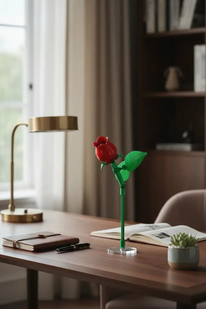 Miniso Lisanslı Kırmızı Gül Çiçek Oyun Bloğu 21 Parça – Dekoratif Set 13 Cm
